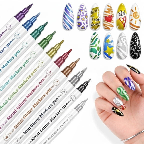 10Pcs Double Ended Nail Art Pens, NOGIS 3D Nail Paint Pens for Nail Decor, 10 Color Nail Graffiti Dotting Drawing Point Pen Sets Nail Art Painted Pen Nail Design Kit for Nail DIY Decoration