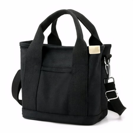 Small Canvas Tote Bag for Women with Zipper Crossbody Bag, Everyday Work Travel Tote Bags with Compartment,Black