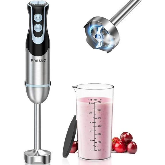 EnjinZZ Immersion Handheld Blender 500W with 700ml Beaker, 12-Speed & Turbo Mode Hand Blender Stick, 304 Stainless Steel Blades