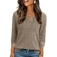thumbnail image 2 of Diufon Womens Fall Sweaters Solid Color Button V Neck Tops Knitted Cotton Long Sleeve Pullover Tops, 2 of 7