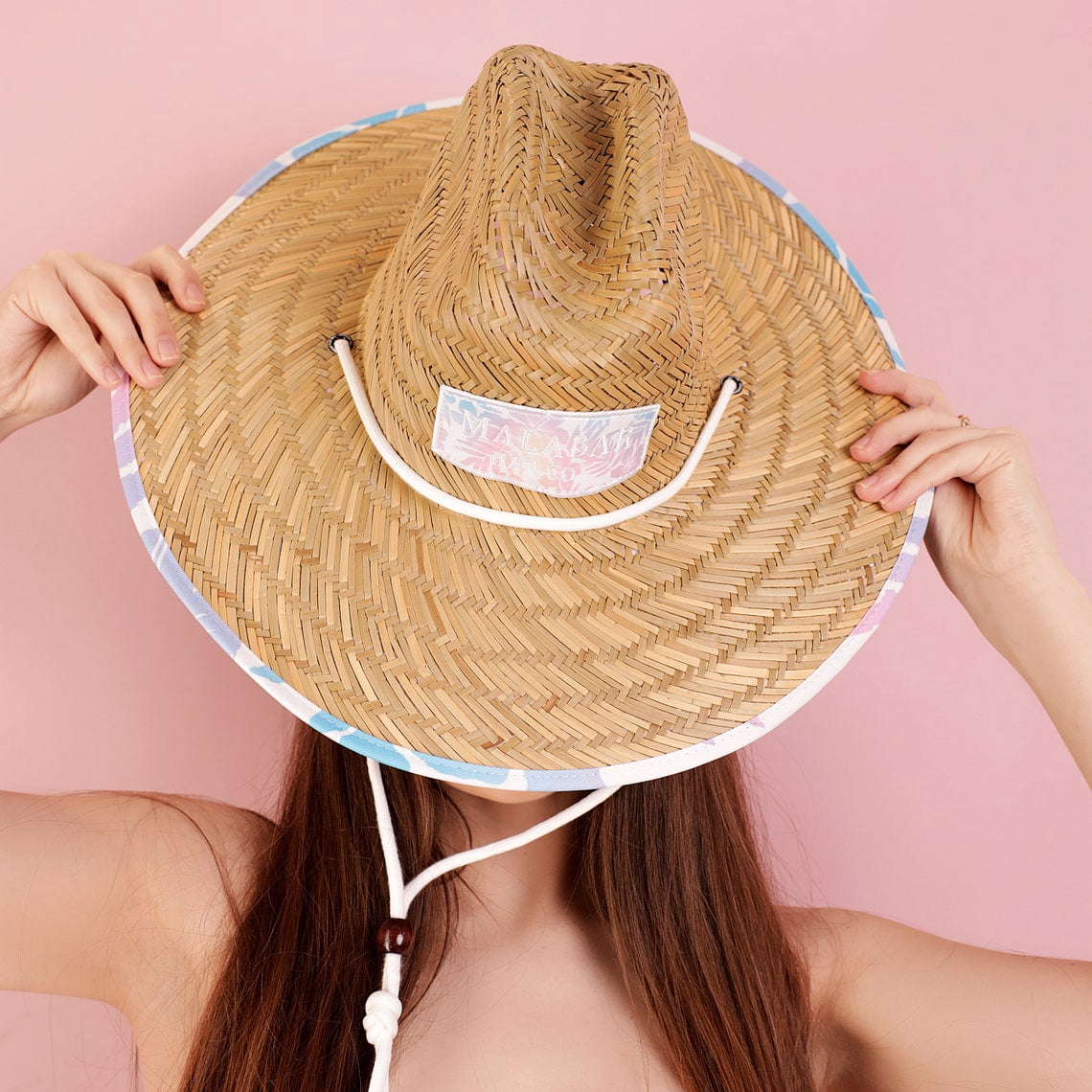 Hibiscus Fabric Pattern Print Straw Sunhat Men & Women, Lifeguard