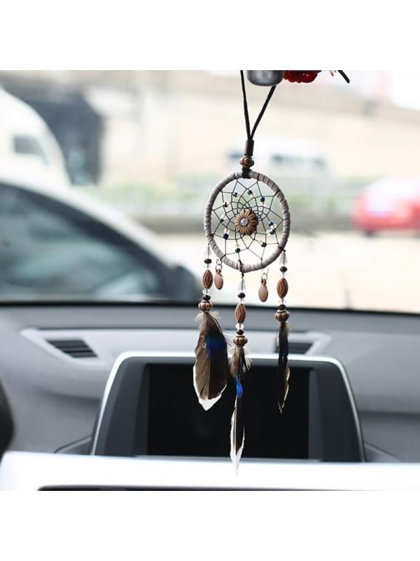 H&D Dream Catcher Handmade Car Interior Rearview Pendant Charm Car Hanging Decoration with 30mm Ball Prism Blue