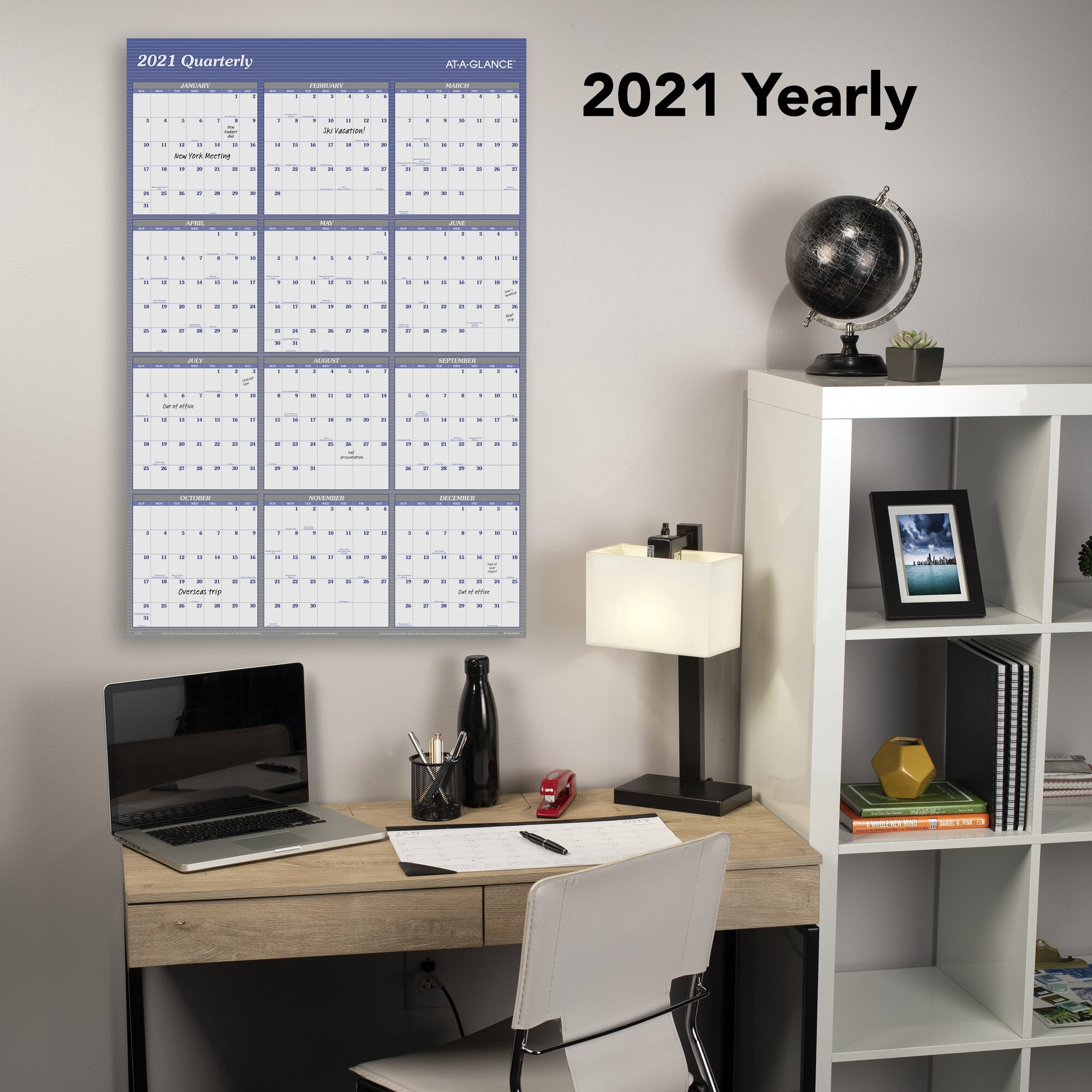 AT-A-GLANCE Vertical/Horizontal Reversible Erasable Yearly Wall Calendar, 48" x 32", Blue, January 2021 to December 2021 - A1152-21
