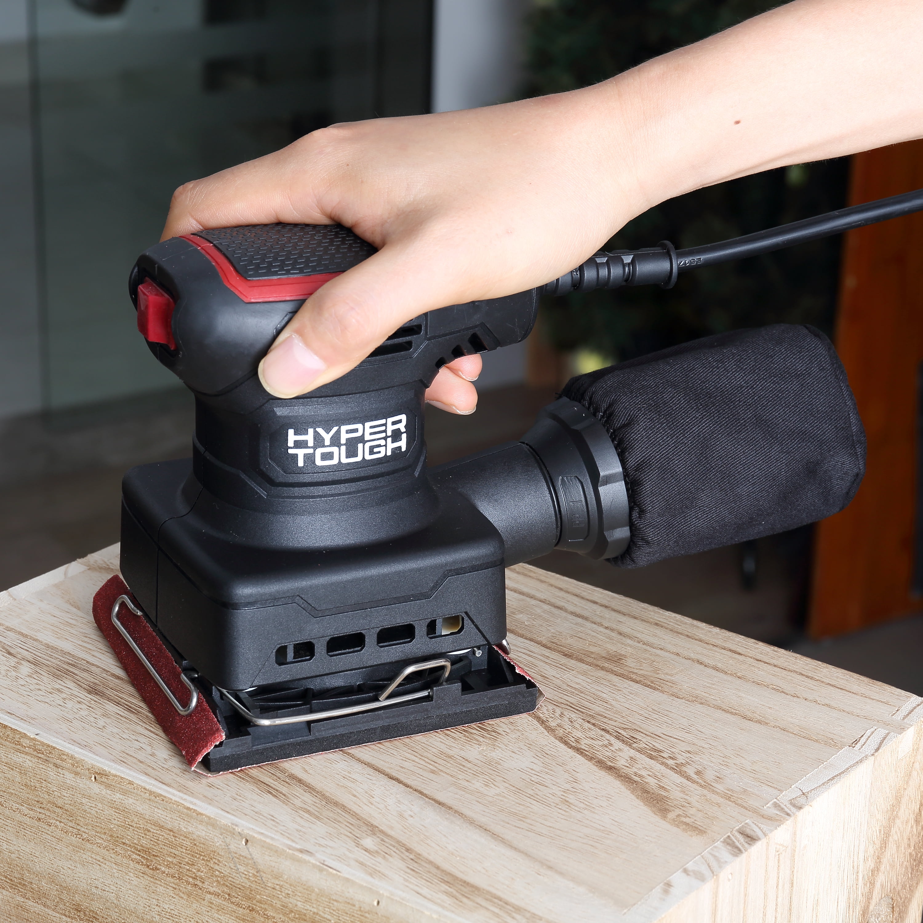 Hyper Tough 2.2 AMP Corded 1/4 Sheet Palm Sander with Dust Bag and Sanding Sheets