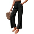 thumbnail image 3 of Sexy Dance Pants for Women Elastic Waist Straight Wide Leg Palazzo Pant Casual Soft Bottoms Lounge Trousers with Pockets Black S, 3 of 9
