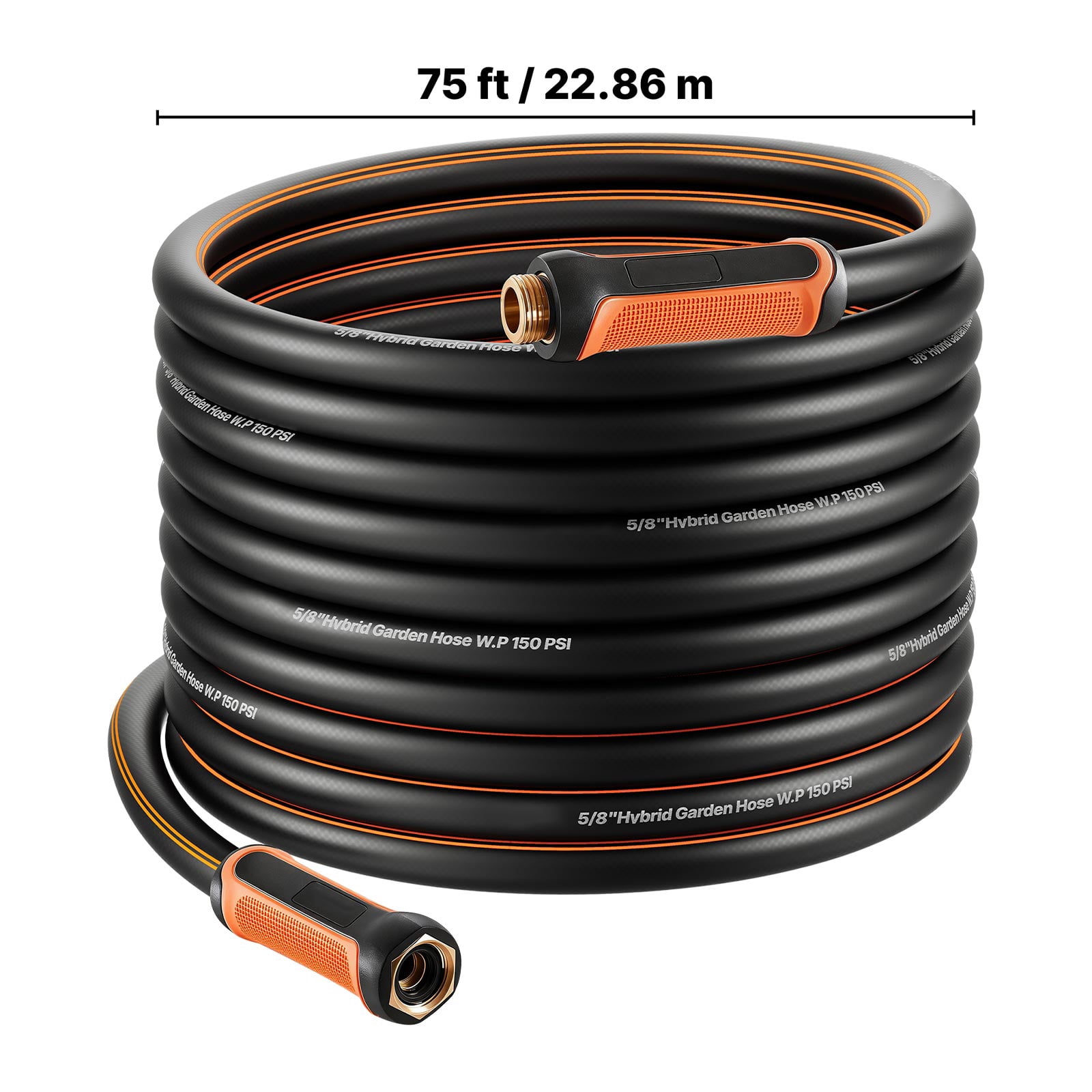 KFFKFF 75 ft 5/8" Durable 4-Layer Rubber Water Hose, 150PSI Working Pressure & 600PSI Burst Strength, Flexible Outdoor Hose with 3/4" Connector, Lightweight Design for Gardening and Cleaning