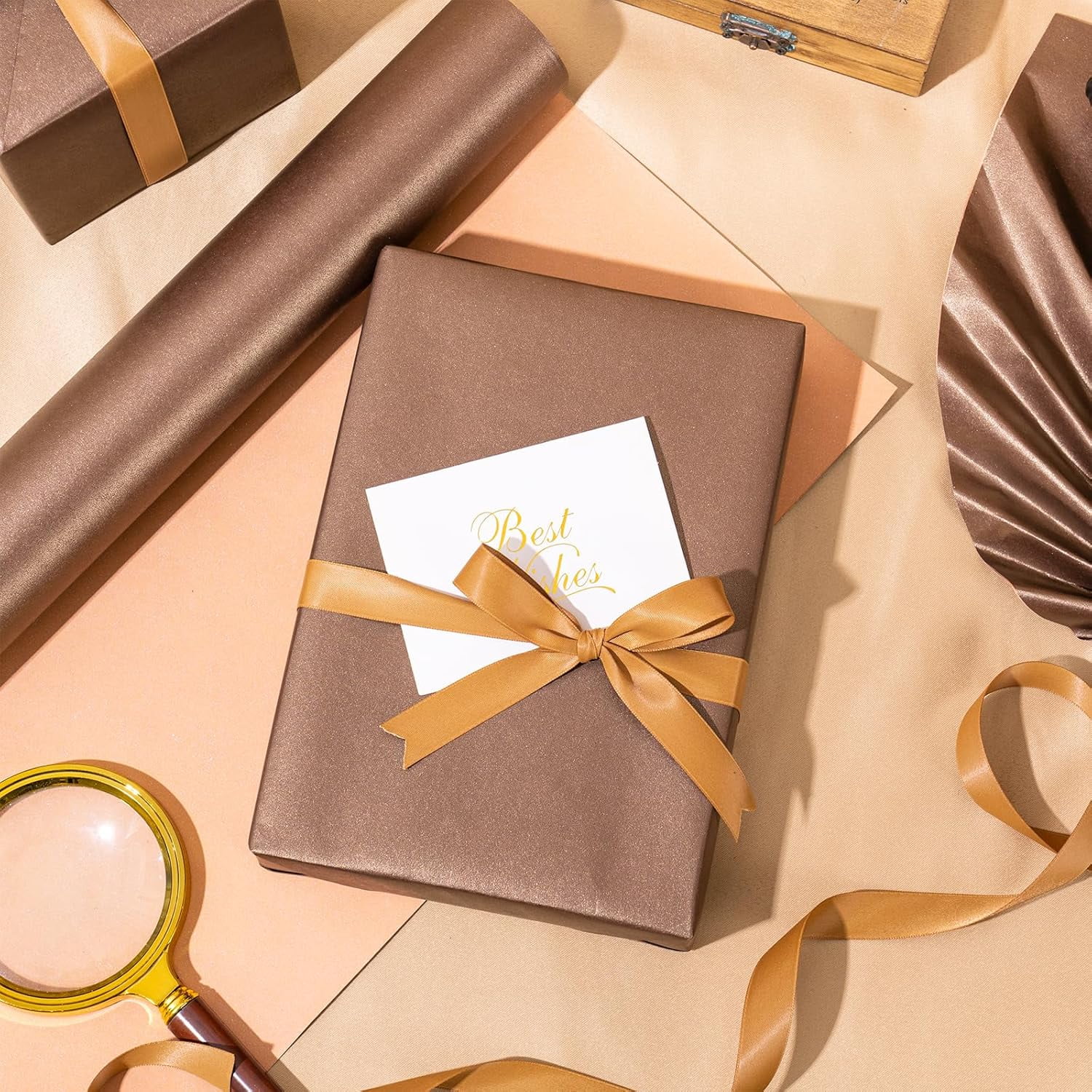 PrimeCook Shop Chocolate Brown Matte Wrapping Paper - Solid Color Pearly - luster Paper Perfect for Wedding, Birthday, Christmas, Baby Shower -17 Inches X 32.8 Feet