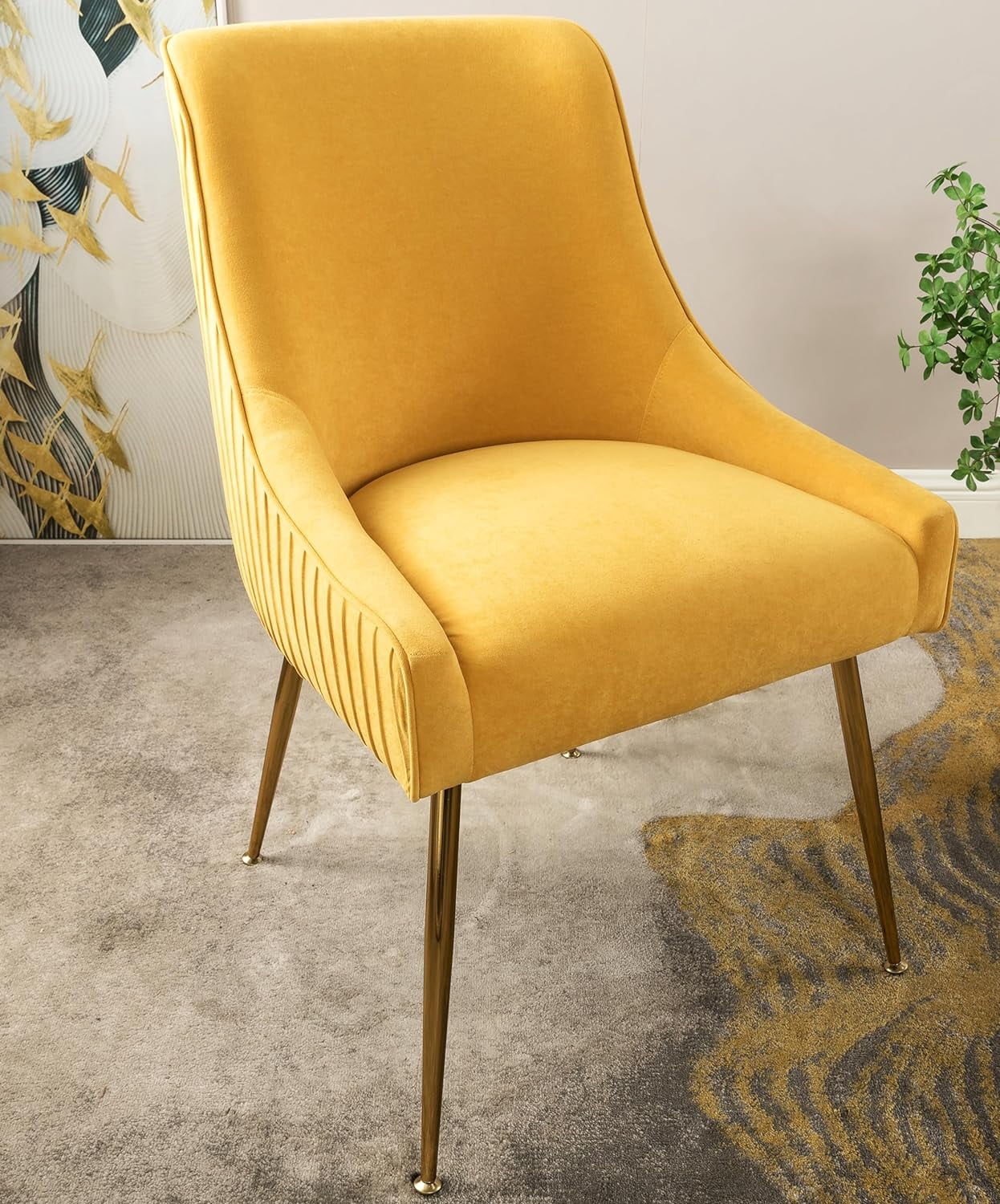 US Pride Furniture Luxury Velvet Chair Soft Upholstery Comfortable Seating for Dining Room Kitchen or Office, Mustard Yellow