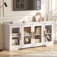 thumbnail image 4 of LAUSAINT HOME 66'' Large Sideboard Buffet Cabinet with Storage, Kitchen Storage with Glass Doors & Adjustable Shelves, Accent Farmhouse Wood Coffee Bar Table for Kitchen, Living Room, 4 of 9