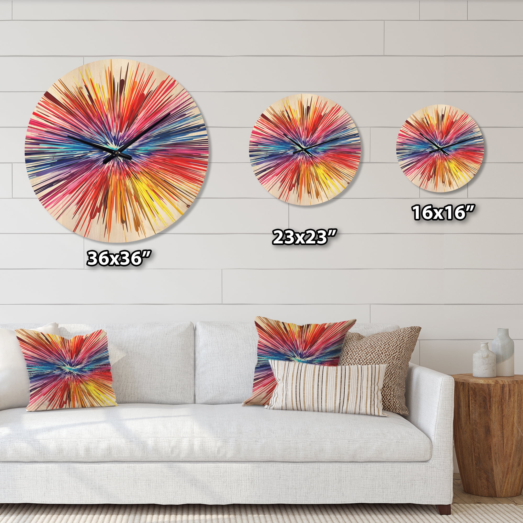Designart 'Color Explosion On White' Modern Wood Wall Clock