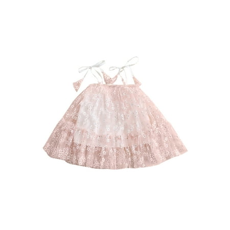 

Qtinghua Infant Baby Girls Sleeveless Dress Tie-up Shoulder Straps Floral Tulle Puff Dress Princess Summer Clothes Pink 12-18 Months