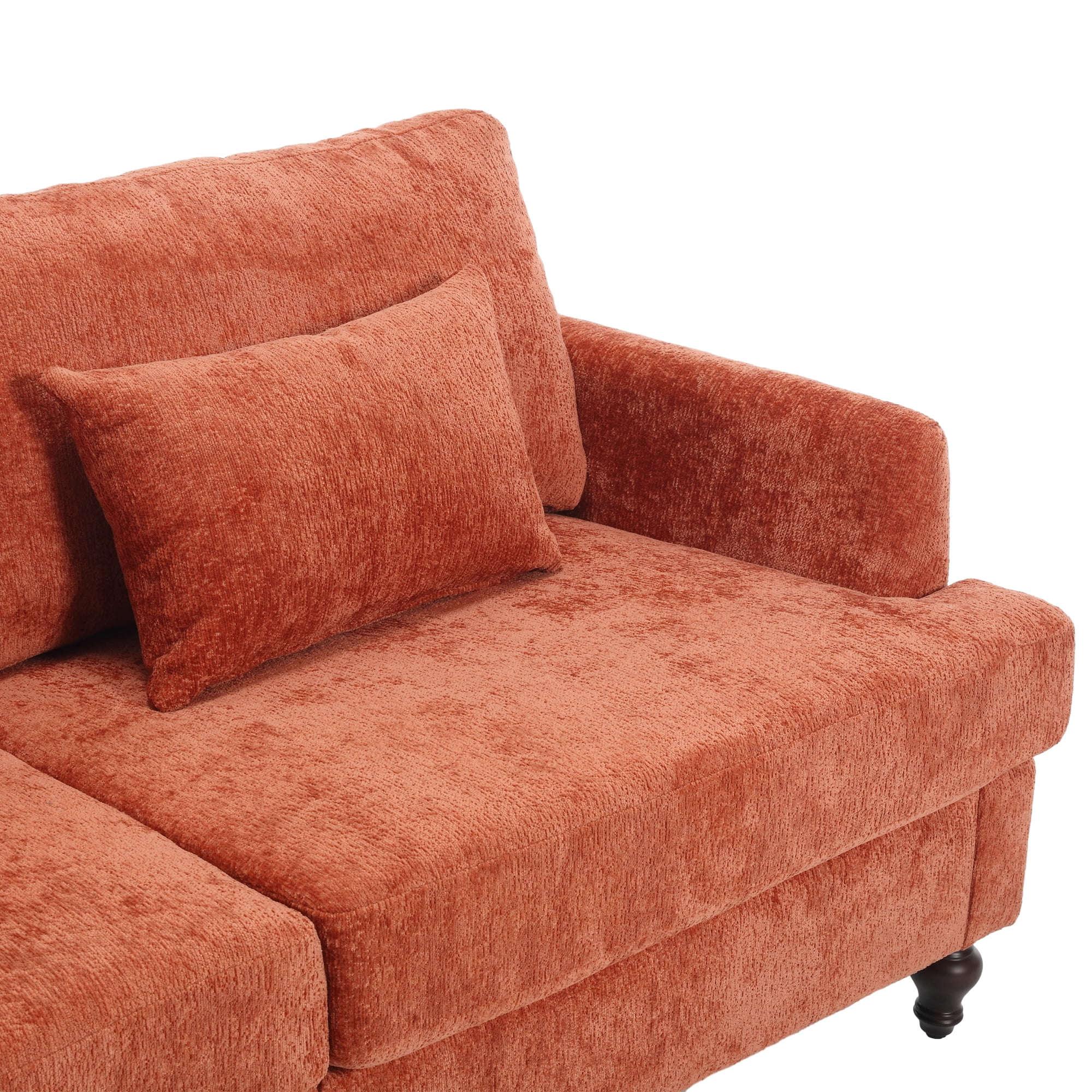MAYEERTY Mid Century Modern chenille Fabric Loveseat sofa, 2-Seat Upholstered Loveseat Sofa Modern Couch for Living Room,Brown wood feet sofa for Bedroom, Reading (Orange Chenille)