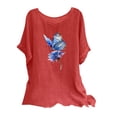 thumbnail image 2 of Qiopertar T-Shirts Imprimés Mode pour Femmes Col Rond Manches Courtes Raglan T-Shirt Ample en Coton Lin Blouses Grandes Économies de Vacances! Liquidation Moins de 5$ Livraison Gratuite, 2 of 5