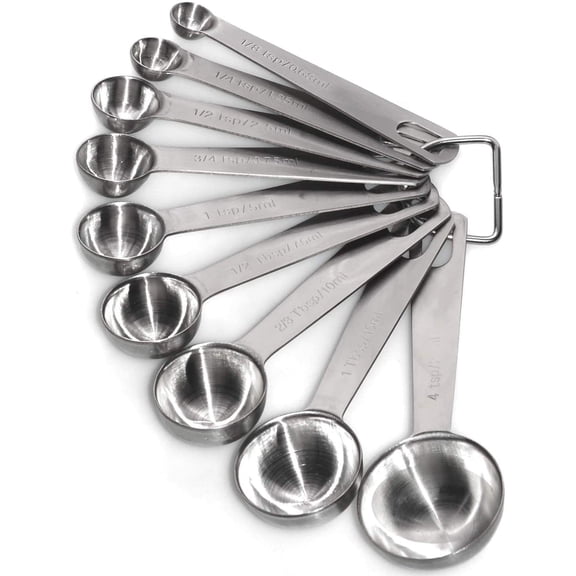 TiokMc 9-Piece Stainless Steel Measuring Spoons Set, Food Grade 304, For Cooking & Baking, Dry & Liquid Ingredients, Dishwasher Safe