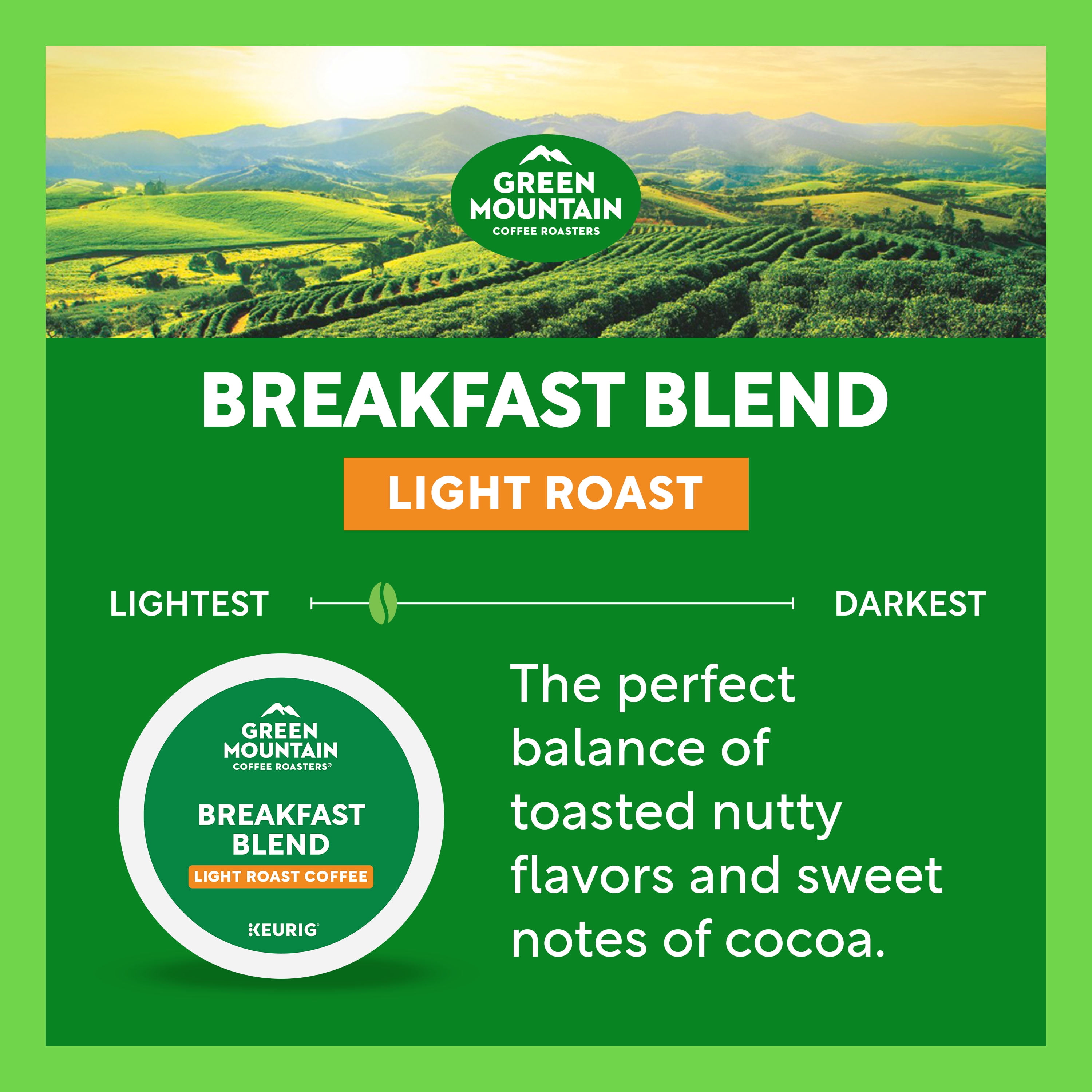 (4 pack) Green Mountain Coffee Roasters, Breakfast Blend Light Roast K-Cup Coffee Pods, 24 Count