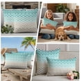 thumbnail image 4 of Outdoor Pillow Covers 24x24 Set of 2, Turquoise Brown Waterproof Patio Throw Pillow Covers for Couch Sofa Chair, Gradient Geometric Stripes Chevron Wave Decorative Pillowcases for Throw Pillows, 4 of 9
