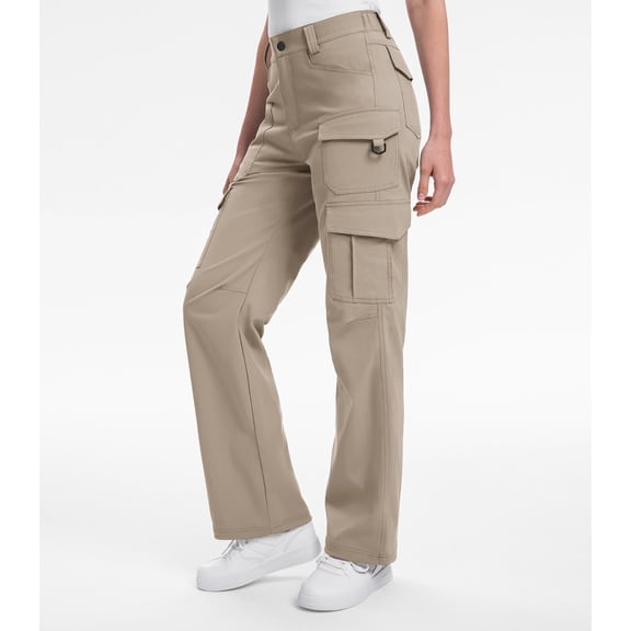 Moosehill Women's Cargo Pants Wide Leg High Waisted Work Hiking Casual Lightweight Stretch Khaki S