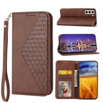 Tarise for Samsung Galaxy S21 5G Flip Cover, Luxury PU Leather Shockproof Folding Kickstand Card Holder Pocket Wallet Wrist Strap Handbag Magnetic Closure Phone Case for Samsung S21 6.2 inch, Brown