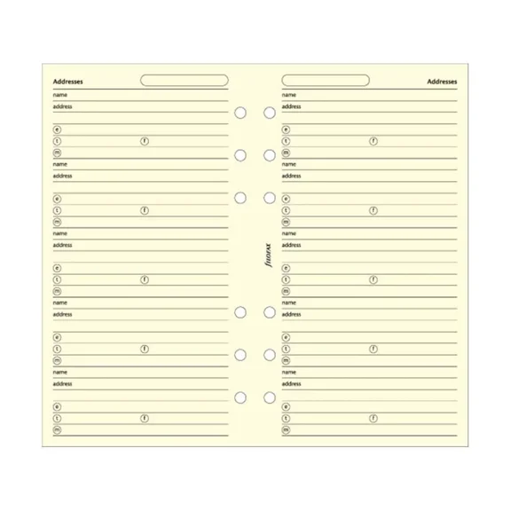 Filofax Name/Address/Telephone Refill For Personal & Personal Compact Size, 20