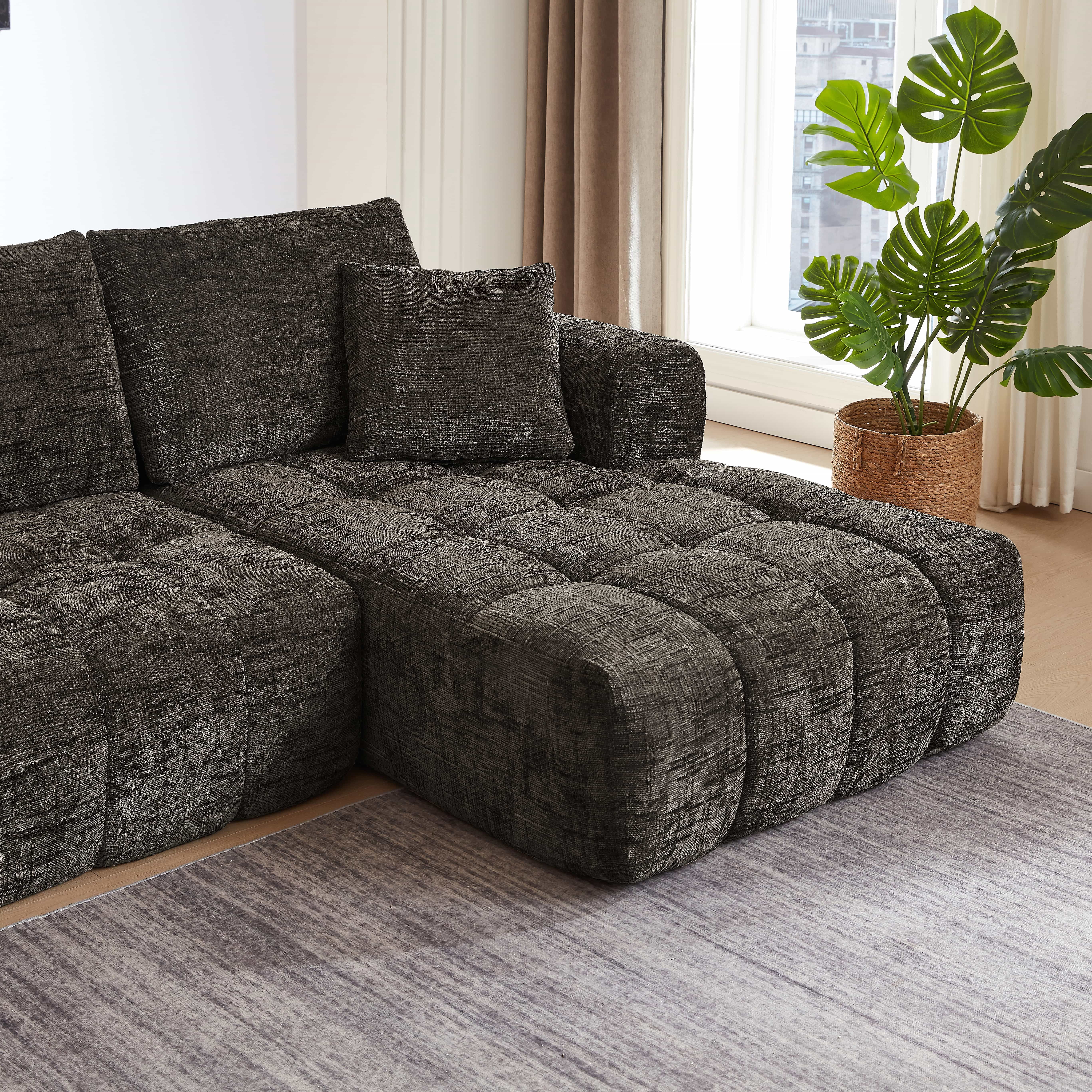 MAYEERTY Chenille L-Shape Oversized Sectional Sofa, Minimalist & Luxury for Apartment, 108×63" Brown