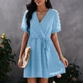 thumbnail image 4 of 2022 Summer Dresses for Women V-Neck Simple Dress A-Line Skirt Solid Color Comfort Chiffon Dress Jacquard Craft, 4 of 7