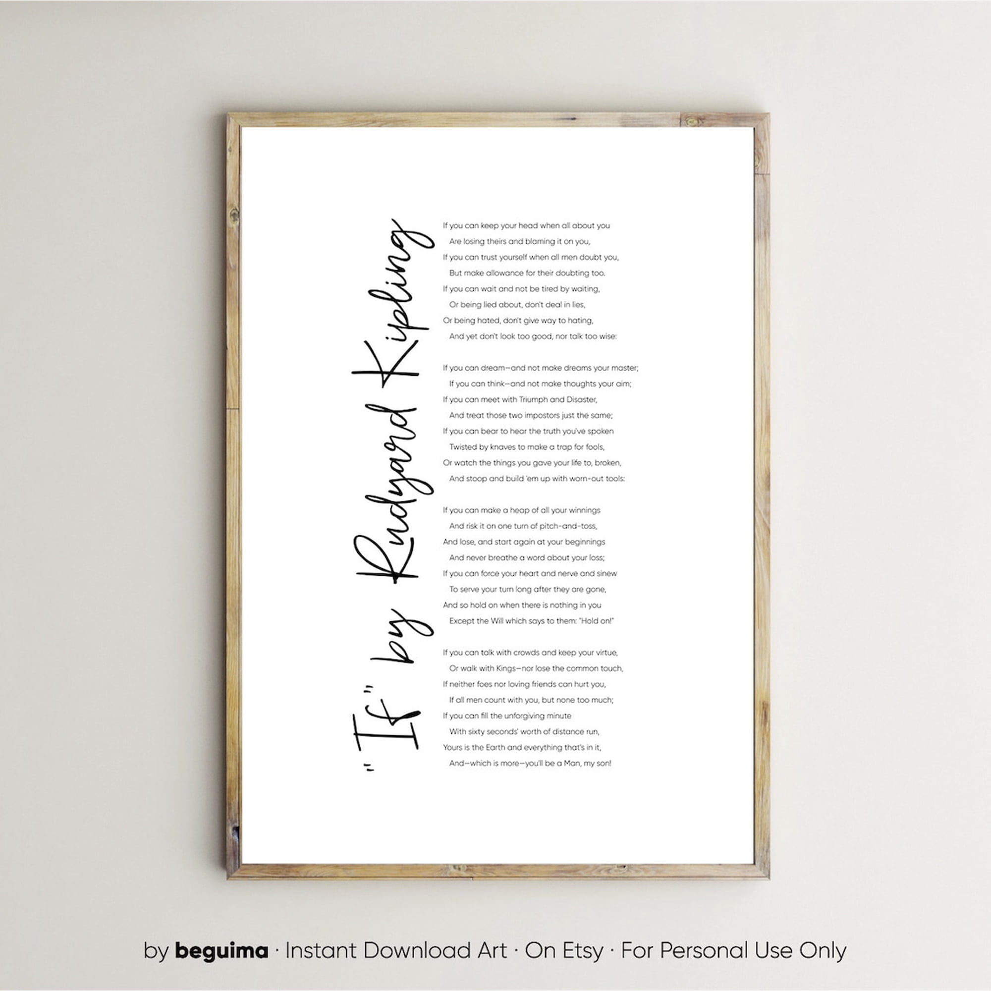 If Rudyard Kipling Poem Literature Inspiring Quote Poster Art, Unframed Poster