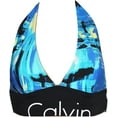 thumbnail image 2 of Calvin Klein CYAN MONET BLUE Logo Halter Bikini Swim Top, US Small, 2 of 3