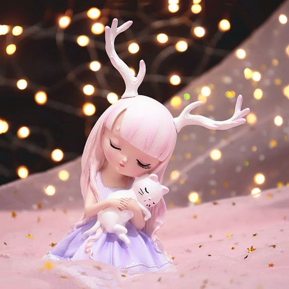 FRCOLOR Pink Resin Deer Statue for Decoration Excellent Gift Idea Perfect for Indoors Outdoors 6.5 Inches