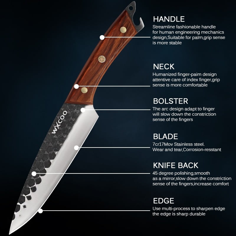 4PCS Handmade Utility Knife Stainless Steel Santoku Knife Forged Knife Multipurpose Knife Sharp Chef Knife Unique Knives for Cooking Kitchen Must Haves Fruit Fish Meat Cleaver Boning Knife Barbecue