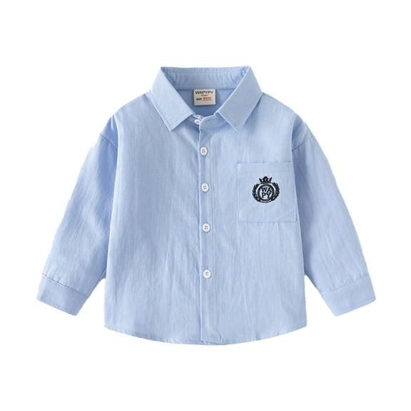 XBASW Baby Kids Boys Embroidery Shirt Long Sleeve Dress Shirt Button down Blouses for Spring Fall 2-8Y