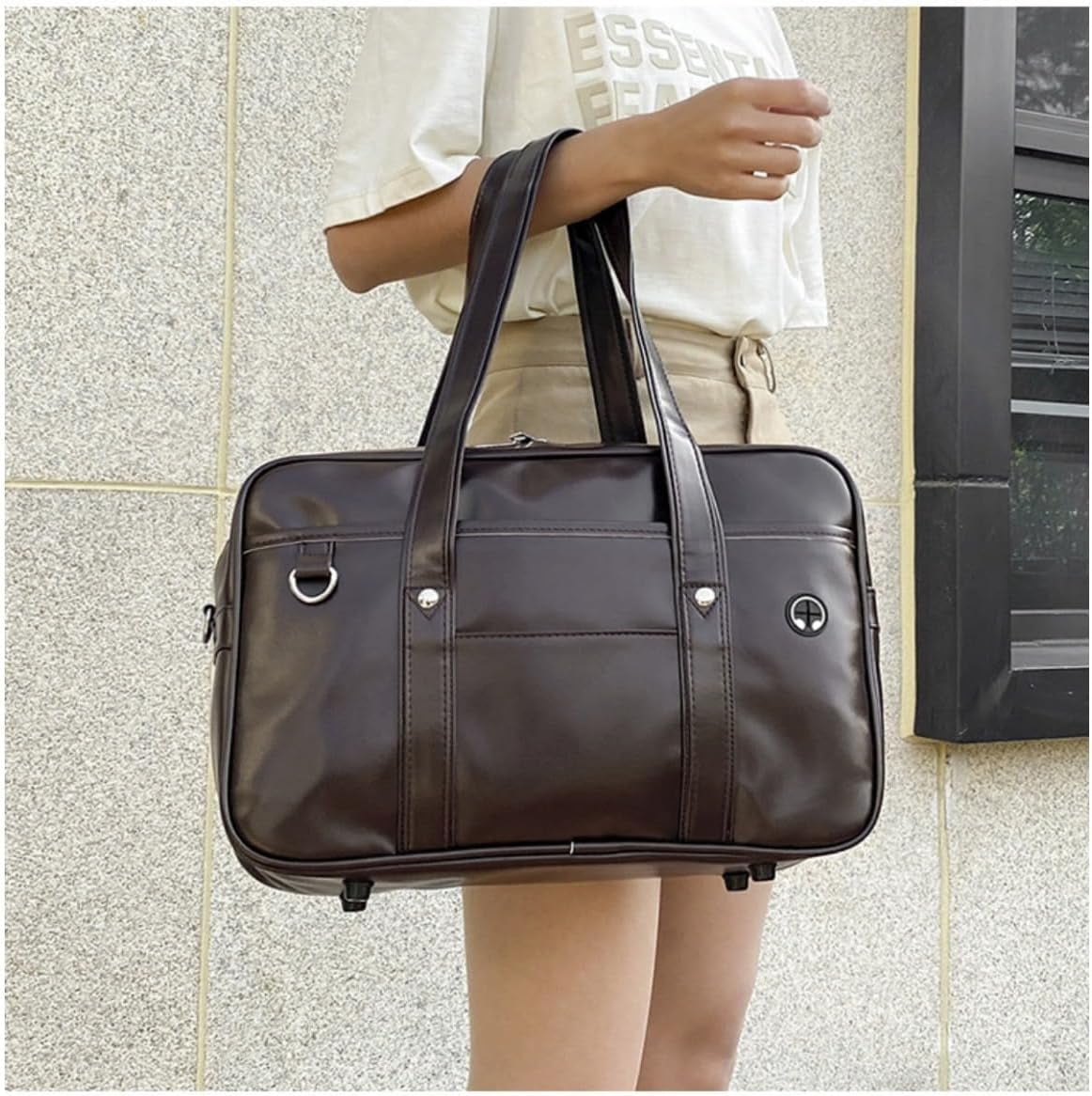 SPEKSEE Japanese JK Uniform Handbag Academic Handbag with Headphone Cable Hole Portable Leather Laptop Tote Messenger Bag