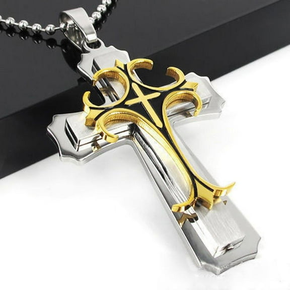 Women's Necklace Titanium Steel Three-layer Cross Pendant Men's Necklace Jewelry