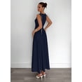 thumbnail image 2 of Navy Blue Pleated Sleeveless A-Line Maxi Dress For Women, Elegant Party Casual Dress, 2 of 8