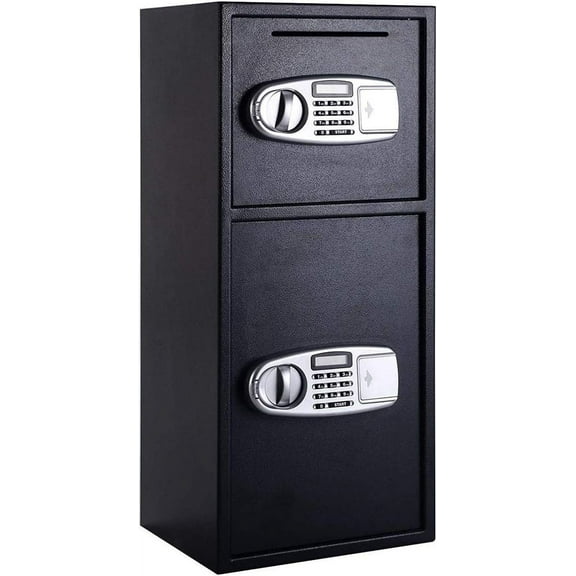Digital Safe Box, Double Door Security Depository Drop Box, Drop Slot Safes with Separate Keypad and Emergency Keys for Gun Cash Jewelry Document, 14 x 12 x 31.5 Inches, Black
