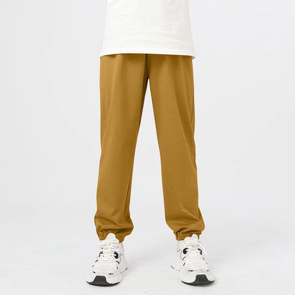 ITSAME Boys Girls Jogger Pants, Elastic Waist Active Fit Cotton Kids Casual Tapered Pants Khaki 4-5T