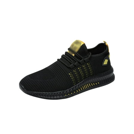 

Tenmix Unisex Sport Shoe Breathable Sneakers Fitness Workout Running Shoes Lace Up Casual Sneaker Mens Patchwork Lightweight Trainers Black Yellow 8.5