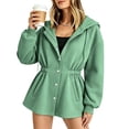 thumbnail image 4 of Ghalytn Women's Fleece Lined Hooded Jacket Waist Cinched Coat Zip and Snap Button Front Long Sleeve Outerwear with Pockets, 4 of 7