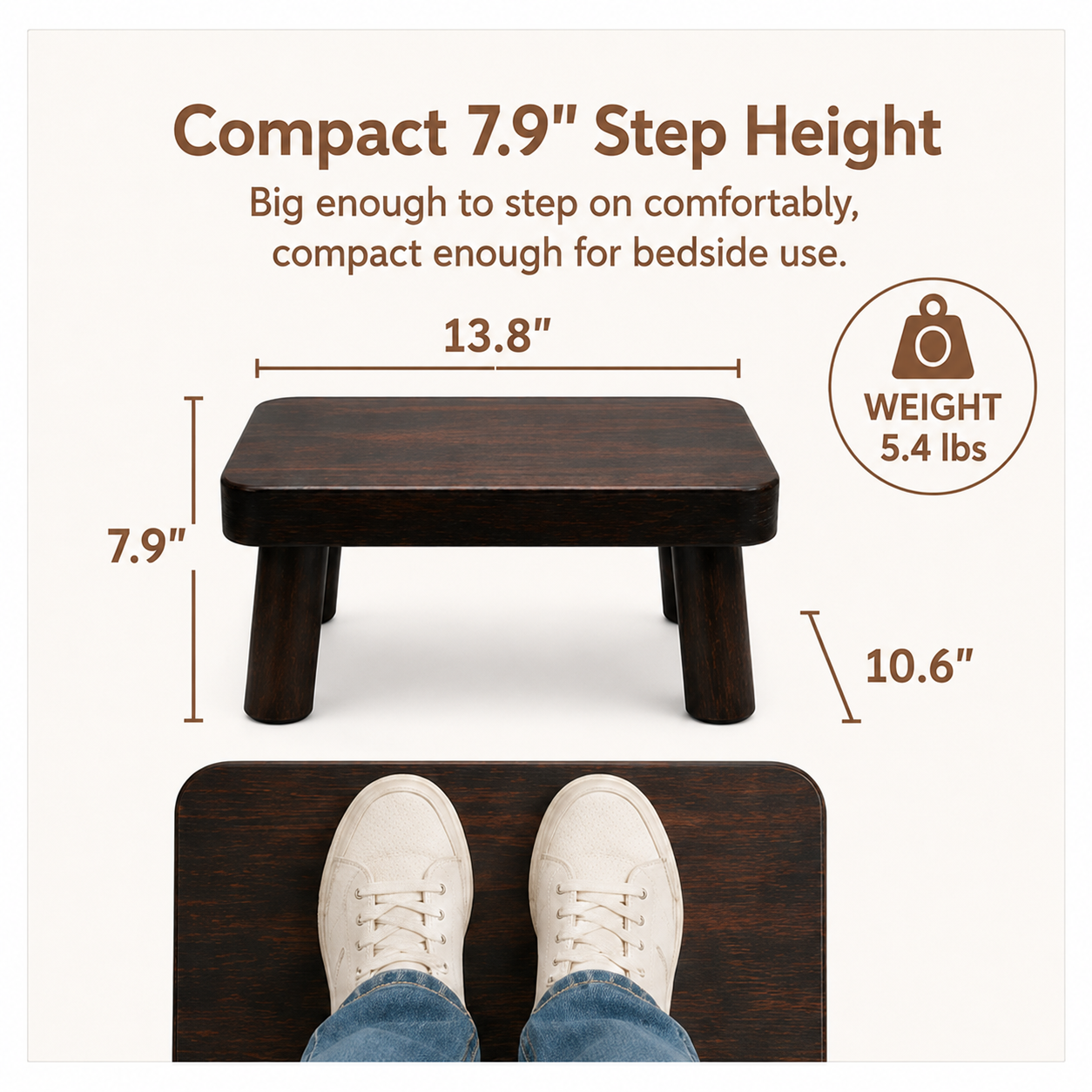 Mehoom Wooden Step Stool, 500 lbs Capacity, Rustic Brown photo 5