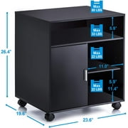 FITUEYES Printer Stand with Storage Adjustable Shelves, Wood Mobile Cart with Door, Rolling File Cabinet on Wheels for Home Office, Black