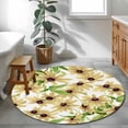 thumbnail image 4 of Light Yellow Sunflower Round Living Room Rugs 3.3 ft, Watercolor Flower Green Leaf Spring Country Washable Area Rug with Non-Slip Sturdy Edge Binding Round Front Door Mat Floor Carpet for Entryway, 4 of 9