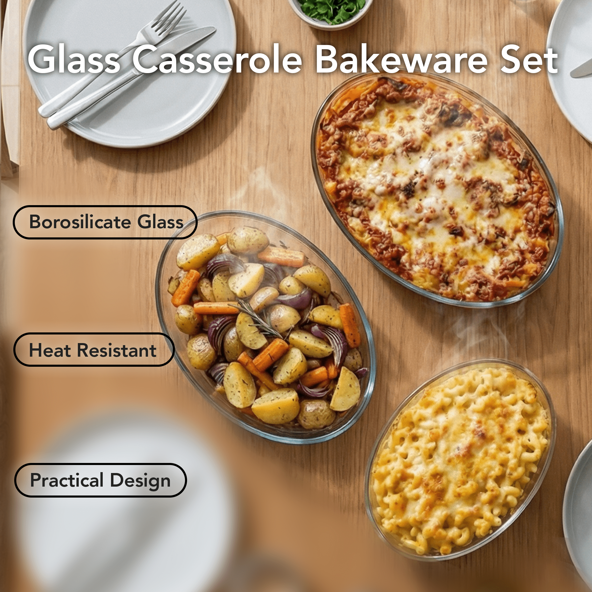 OVENTE Glass Baking Dish Set, 3-Piece Value Pack Oval Bakeware 0.7L/1.6L/2.4L, Oven, Microwave & Dishwasher Safe, Perfect for Lasagna Casserole, Deserts, Food Prep, Serving & Reheating, Clear GBD33