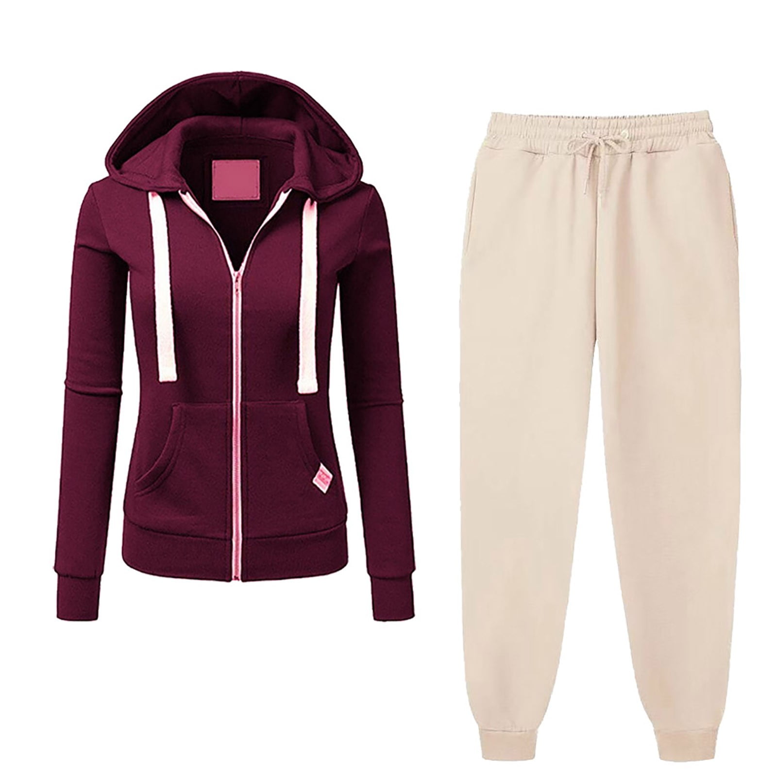 2 Piece Hoodie Pants Sets Women Full Zip Up Hooded Sweatshirt and Elastic Waist Jogger Sweatpants Sports Outfits Small Wine 01