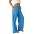 thumbnail image 4 of cocolona Womens Summer Casual Ruffled Beach Pants Elastic Waist Straight Wide Leg Lounge Vacation Trousers with Pockets, 4 of 5