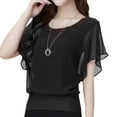 thumbnail image 2 of Camiseta de gasa Qarigey para mujer a la moda informal Manga corta blusa verano Negro L, 2 of 6