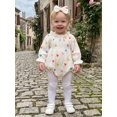 thumbnail image 6 of RUINIXCW Baby Girl Tulip Print Romper Long Sleeve Smocked Bust Bodysuit Headband, 6 of 8