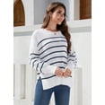 thumbnail image 4 of Scacto Women Sweaters Fall Batwing Long Sleeve Side Slit Knit Tops Crew Neck Striped Oversized Sweater Pullover Tops, 4 of 6