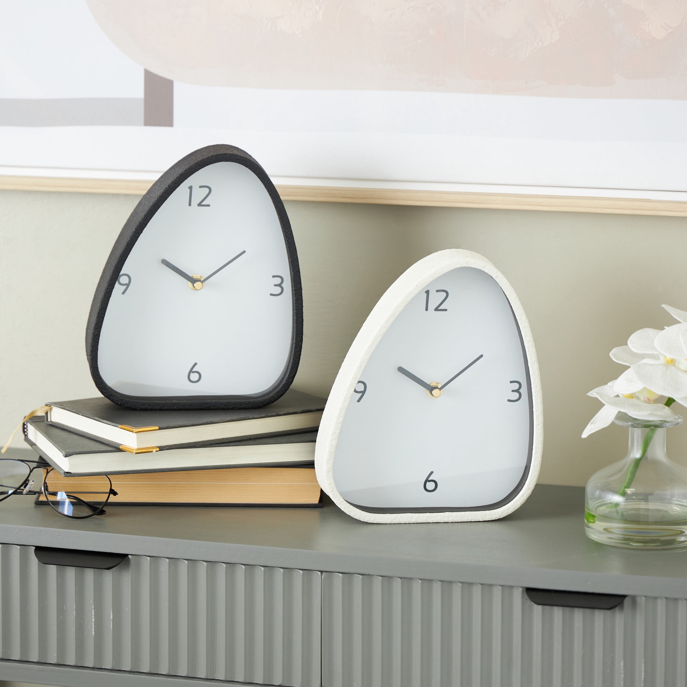DecMode 9" Multi Colored Metal Textured Clock with Gold Accents, Set of 2