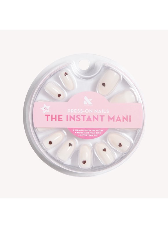 Olive & June Instant Mani Oval Medium Press-On Nails, White, Vampy Heart, 42 Pieces