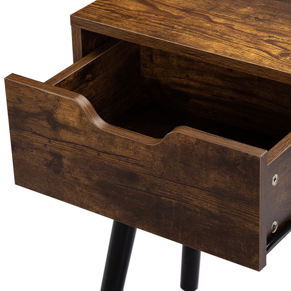 Kepooman Set of 2 Vintage Nightstand for Bedroom, Side Table with 1-Drawer Storage Cabinet, Wooden End Table Bedside Table, Burnt Wood Grain & Black Kepooman Set of 2 Vintage Nightstand for Bedroom, Side Table with 1-Drawer Storage Cabinet, Wooden End Table Bedside Table, Burnt Wood Grain & Black
