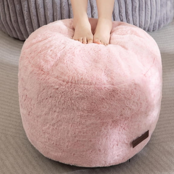 Pouf Stuffed Ottoman Round Modern Foam Filled Foot Rest Chair Decorative Poufs 20 x 15 Inches Fluffy Boho Comfy Stool for Living Room, Pink